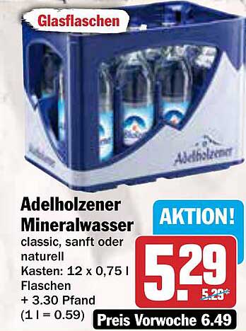 Adelholzer Mineralwasser klassisch, sanft oder natürlich – 12 x 0,75 l im Kasten