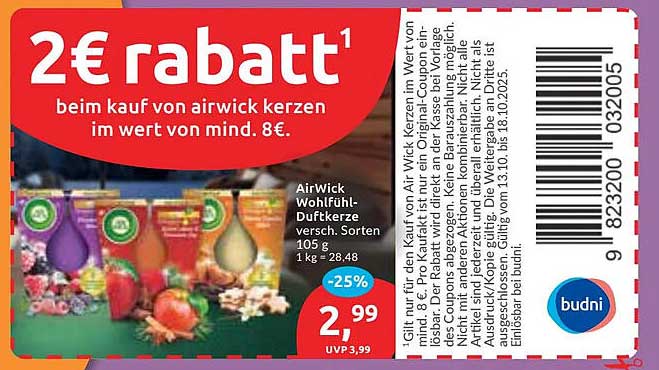 AirWick Wohlfühl-Duftkerze – 2 € Rabatt bei Kauf von mindestens 8 €