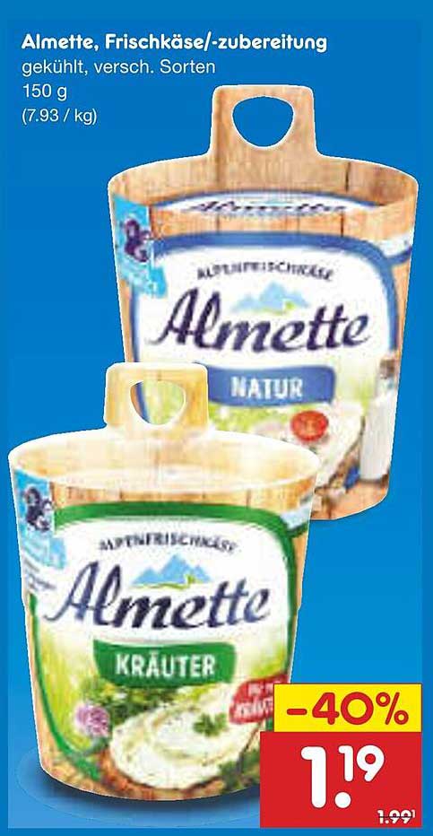 Almette Frischkäse-Zubereitung, gekühlt, verschieden Sorten, 150 g