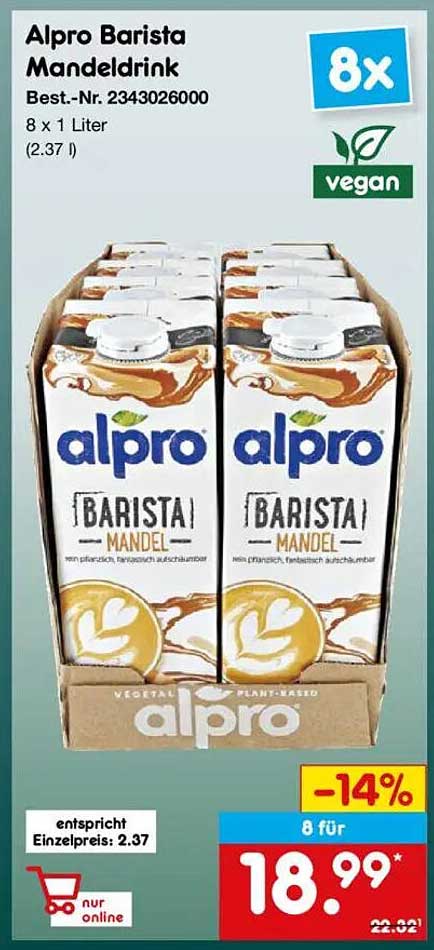 Alpro Barista Mandeldrink - 8 x 1 Liter