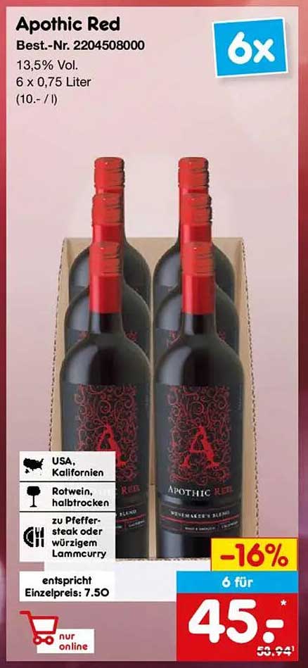 Apothic Red - 6 Flaschen Packung für Liebhaber rotweiner Genüsse