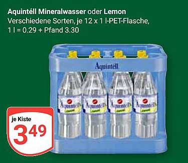 Aquintell Mineralwasser oder Lemon – je 12 x 1 l-PET-Flasche