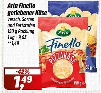 Arla Finello geriebener Käse - 150 g Packung
