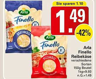 Arla Finello Reibekäse verschiedene Sorten 150g Beutel