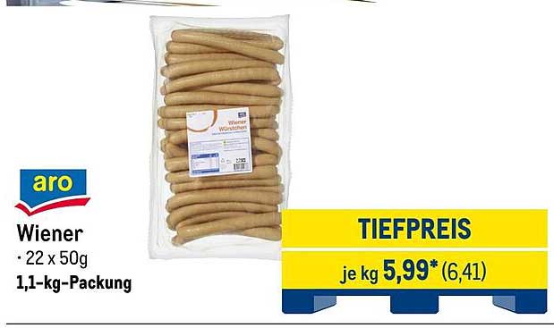 Aro Wiener Würstchen - 22 x 50g, 1,1-kg-Packung