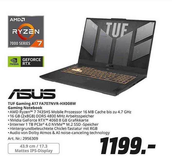 ASUS TUF Gaming A17 FA707NVR-HX008W Gaming Notebook