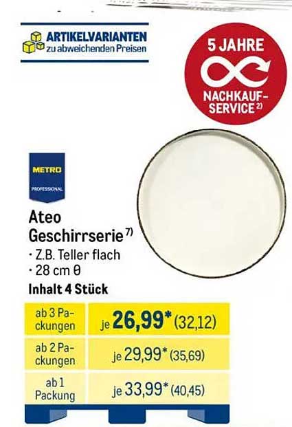 Ateo Geschirrserie - Flacher Teller 28 cm Ø, 4 Stück