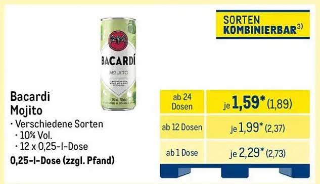 Bacardi Mojito 0,25 l Dose - Verschiedene Sorten