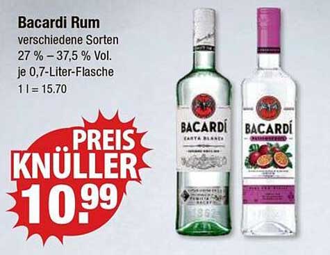 Bacardi Rum verschiedene Sorten 27 % – 37,5 % Vol. je 0,7-Liter-Flasche