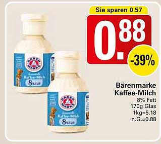 Bärenmarke Kaffee-Milch 8% Fett, 170g Glas