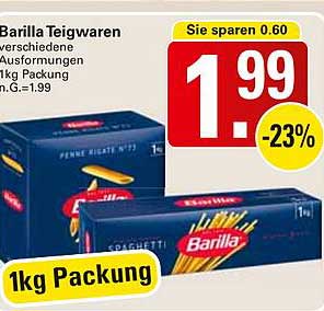 Barilla Teigwaren 1kg Packung - Verschiedene Ausformungen