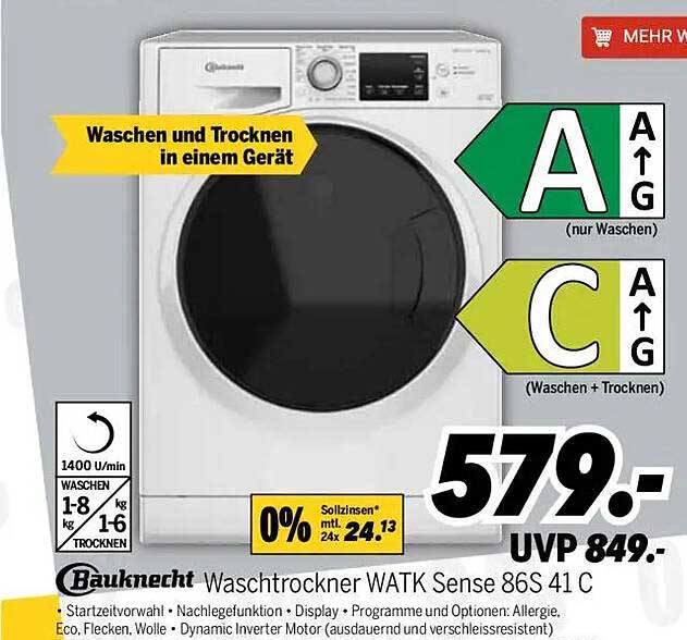 Bauknecht Waschtrockner WATK Sense 86S 41 C