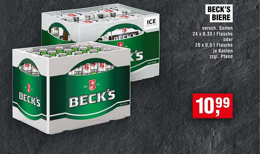 Beck's Bier - verschiedene Sorten 24 x 0,33 l Flasche oder 20 x 0,5 l Flasche je Kasten zzgl. Pfand