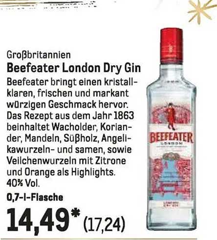 Beefeater London Dry Gin 0,7 l Flasche
