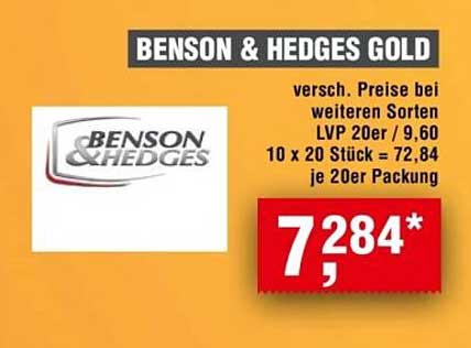 Benson & Hedges Gold Zigaretten 20er Packung