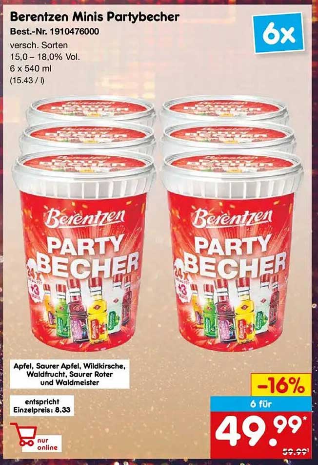 Berentzen Minis Partybecher 6er Pack
