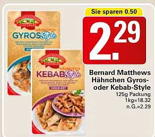 Bernard Matthews Hähnchen Gyros- oder Kebab-Style 125g