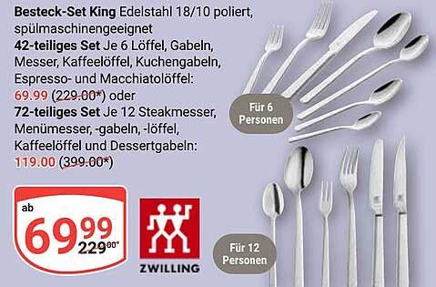 Besteck-Set King Edelstahl 18/10, 42-teilig und 72-teilig