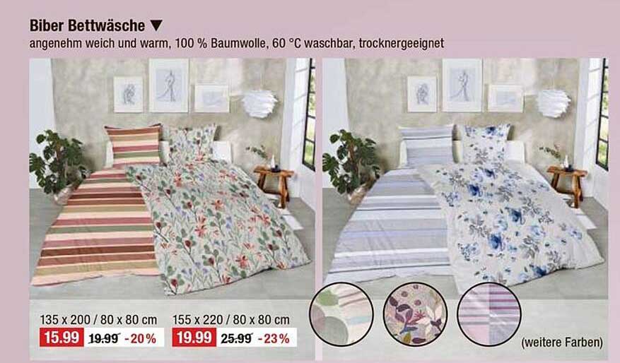 Biber Bettwäsche 135 x 200 / 80 x 80 cm und 155 x 220 / 80 x 80 cm
