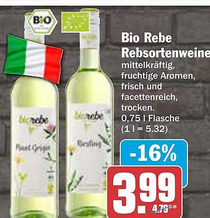Bio Rebe Rebsortenweine 0,75 l Flasche