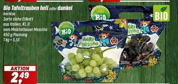 Bio Tafeltrauben hell oder dunkel, 450 g Paket, kernlos
