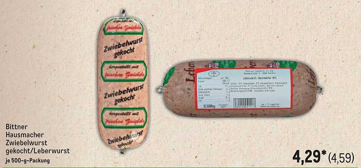 Bittner Hausmacher Zwiebelwurst gekocht/Leberwurst je 500-g-Packung