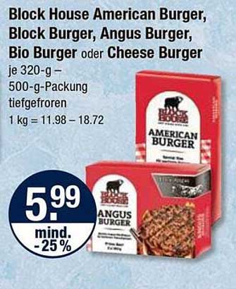 Block House American Burger, Angus Burger, Bio Burger oder Cheese Burger