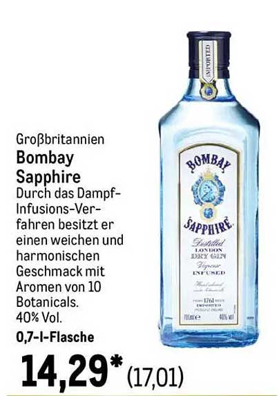 Bombay Sapphire Gin 0,7 l Flasche