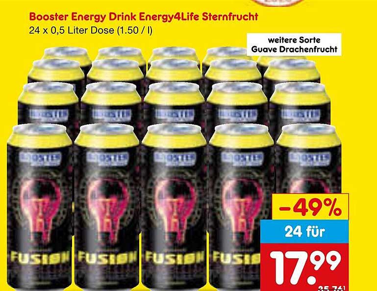 Booster Energy Drink Energy4Life Sternfrucht 24 x 0,5 Liter Dose