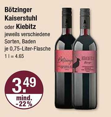 Bötzinger Kaiserstuhl oder Kiebitz - 0,75 Liter-Flasche zum Sonderpreis
