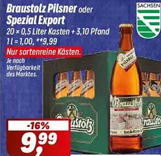 Braustolz Pilsner oder Spezial Export 20 x 0,5 Liter Kasten