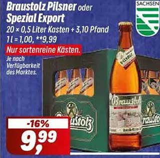 Braustolz Pilsner oder Spezial Export 20 x 0,5 Liter Kasten