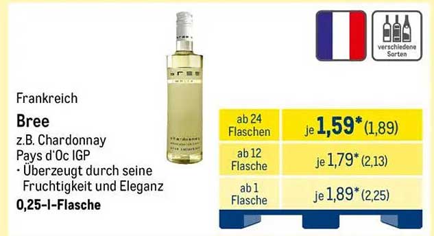 Bree z.B. Chardonnay Pays d'Oc IGP - 0,25-l-Flasche