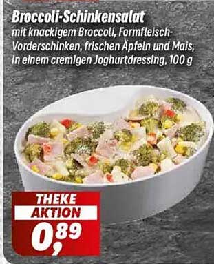 Broccoli-Schinkensalat mit knackigem Broccoli, Formfleisch-Vorderschinken, frischen Äpfeln und Mais; in einem cremigen Joghurtdressing, 100 g