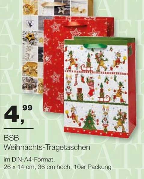 BSB Weihnachts-Tragetaschen im DIN-A4-Format, 10er Packung
