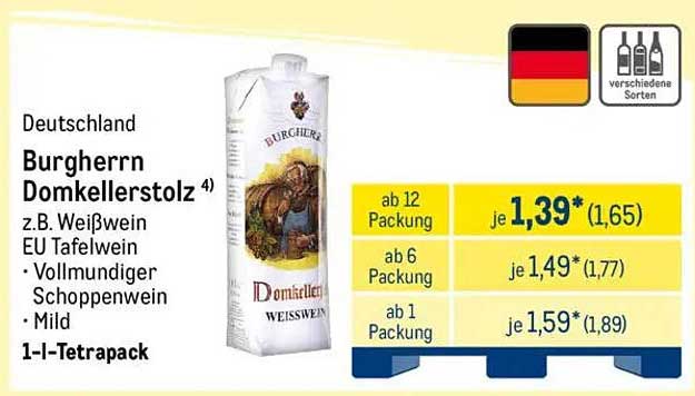 Burgherr Domkellerstolz Weißwein im Tetrapack