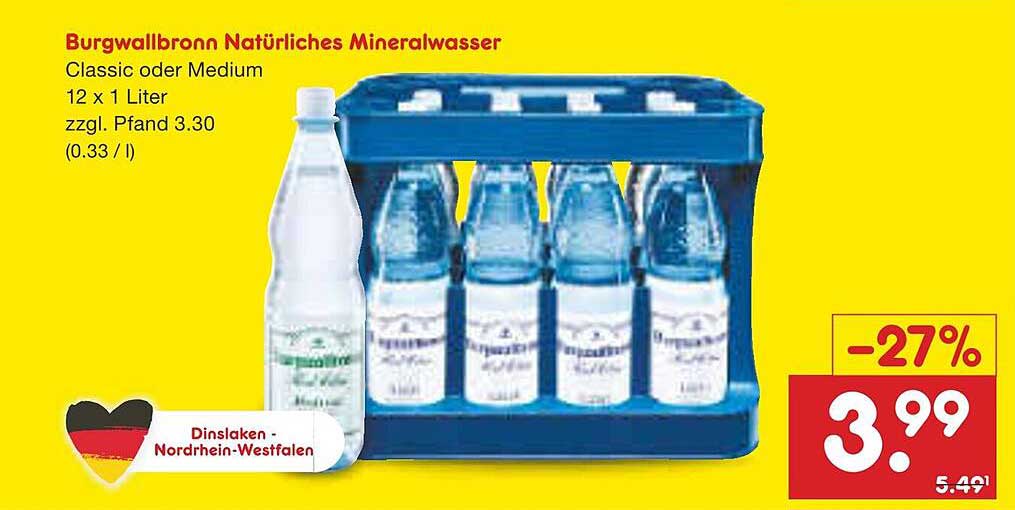Burgwallbronn Natürliches Mineralwasser 12 x 1 Liter Classic oder Medium