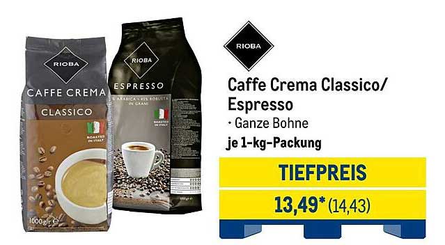 Caffè Crema Classico / Espresso – Ganze Bohne - je 1-kg-Packung