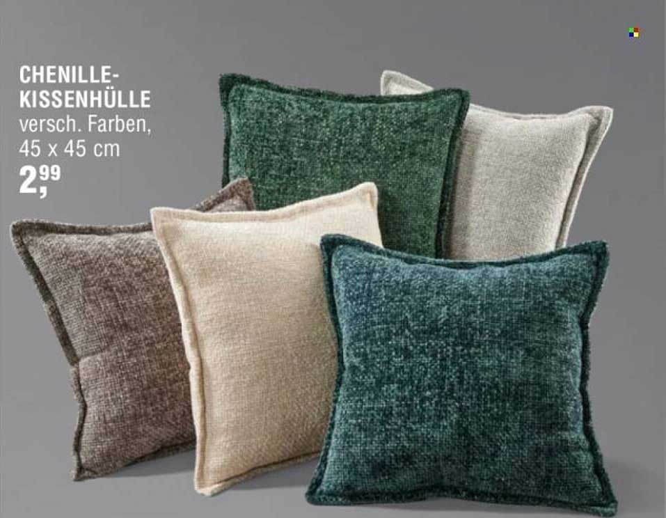Chenille-Kissenhülle, verschiedene Farben, 45 x 45 cm
