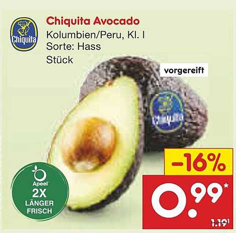 Chiquita Avocado - Kolumbien/Peru, Klasse I, Sorte: Hass, Stück
