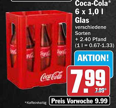 Coca-Cola 6 x 1,0 l Glas - verschiedene Sorten
