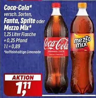 Coca-Cola, Fanta, Sprite oder Mezzo Mix 1,25 Liter Flasche