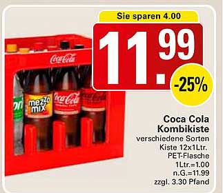 Coca Cola Kombikiste 12 x 1 Liter PET-Flasche
