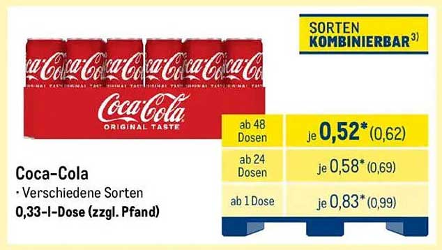 Coca-Cola - Verschiedene Sorten 0,33-l-Dose (zzgl. Pfand)