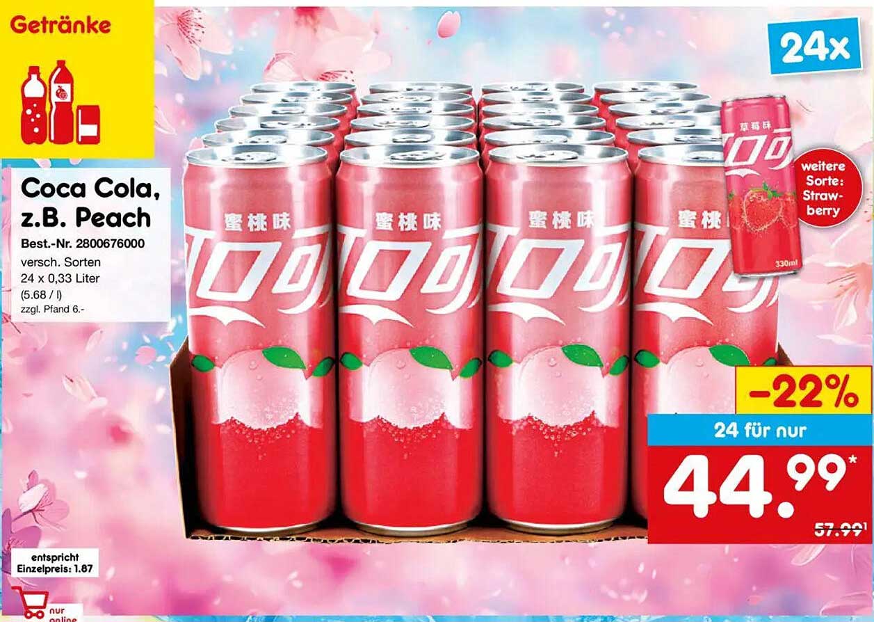Coca Cola, z.B. Peach - 24 Dosen à 0,33 Liter