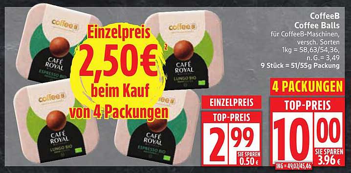 CoffeeB Coffee Balls für CoffeeB-Maschinen, verschiedene Sorten