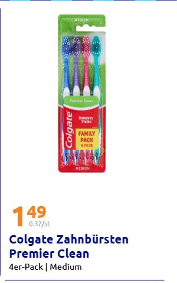 Colgate Zahnbürsten Premier Clean 4er-Pack | Medium