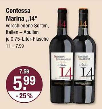 Contessa Marina „14“ – verschiedene Sorten, Italien – Apulien je 0,75-Liter-Flasche