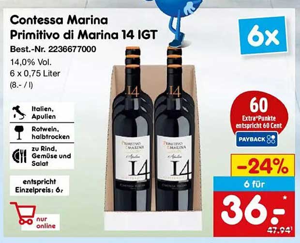 Contessa Marina Primitivo di Marina 14 IGT 6 x 0,75 Liter