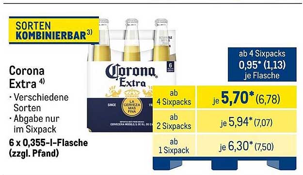 Corona Extra 6 x 0,355-l-Flasche (zzgl. Pfand)